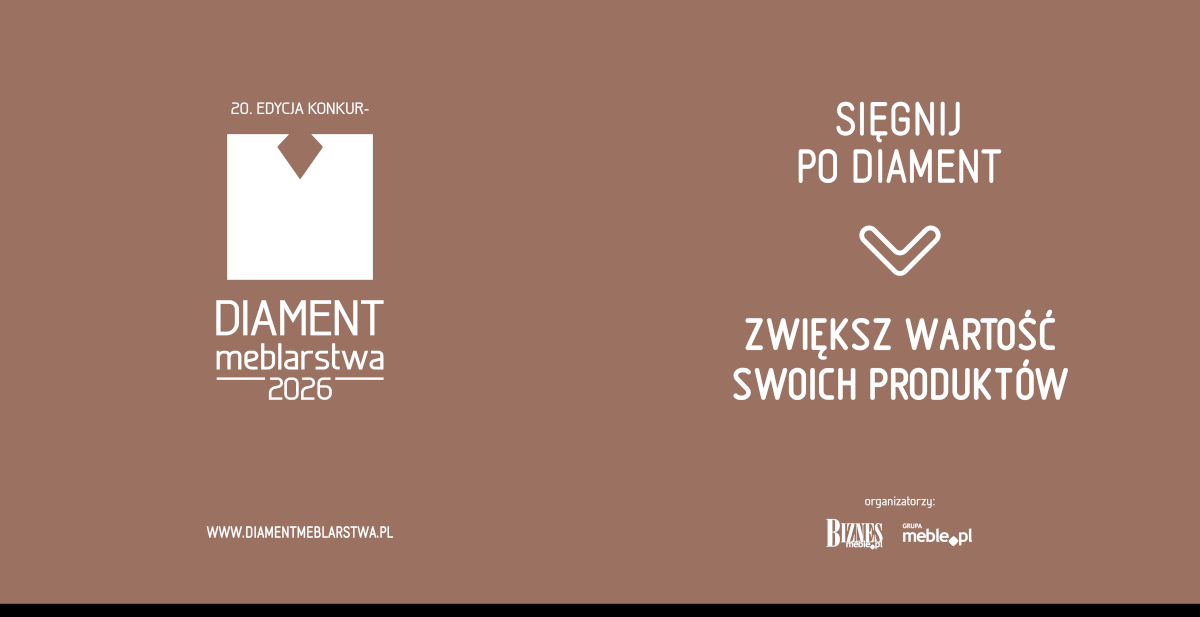Brązowy baner konkursu "Diamenty meblarstwa"