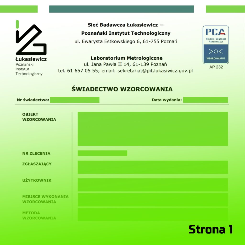świadectwo wzorcowania demo