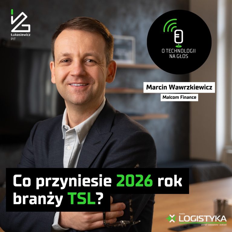 grafika promująca podcast "O technologii na glos", odcinek 118, napis "co przyniesie 2026 rok branży tsl?", zdjęcie mężczyzny na okładce